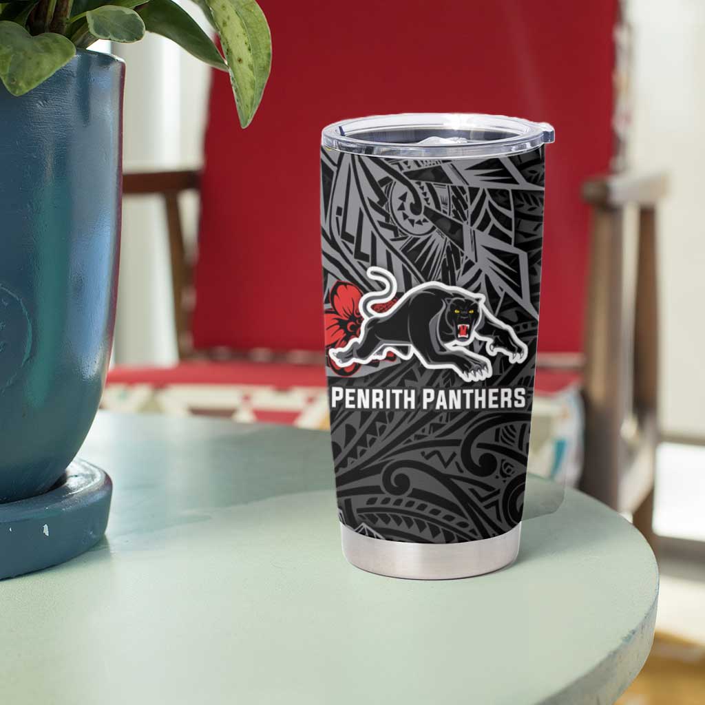 Personalised Penrith Panthers Tumbler Cup Polynesian Tribal Pattern With Rugby Panther Mascot Art