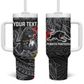 Personalised Penrith Panthers Tumbler With Handle Polynesian Tribal Pattern With Rugby Panther Mascot Art