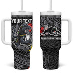 Personalised Penrith Panthers Tumbler With Handle Polynesian Tribal Pattern With Rugby Panther Mascot Art