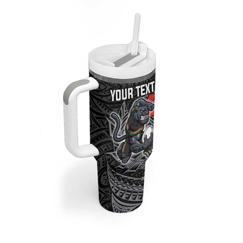 Personalised Penrith Panthers Tumbler With Handle Polynesian Tribal Pattern With Rugby Panther Mascot Art