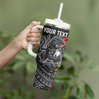 Personalised Penrith Panthers Tumbler With Handle Polynesian Tribal Pattern With Rugby Panther Mascot Art