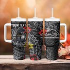 Personalised Penrith Panthers Tumbler With Handle Polynesian Tribal Pattern With Rugby Panther Mascot Art