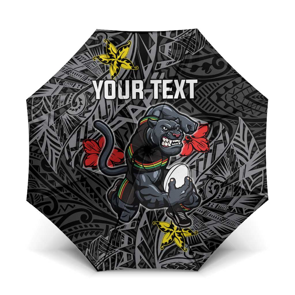 Personalised Penrith Panthers Umbrella Polynesian Tribal Pattern With Rugby Panther Mascot Art