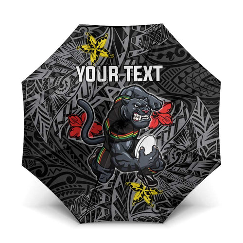 Personalised Penrith Panthers Umbrella Polynesian Tribal Pattern With Rugby Panther Mascot Art