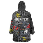 Personalised Penrith Panthers Wearable Blanket Hoodie Polynesian Tribal Pattern With Rugby Panther Mascot Art