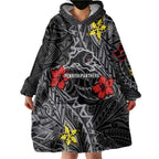 Personalised Penrith Panthers Wearable Blanket Hoodie Polynesian Tribal Pattern With Rugby Panther Mascot Art