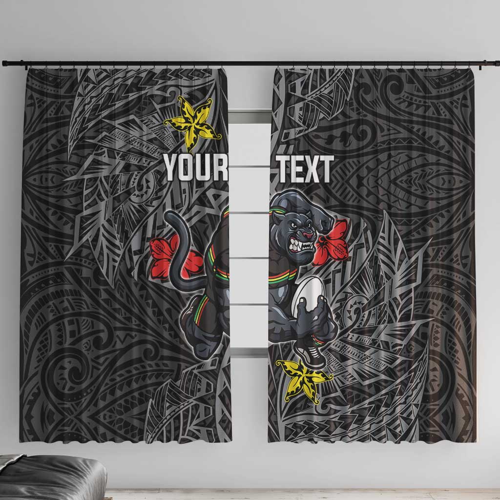 Personalised Penrith Panthers Window Curtain Polynesian Tribal Pattern With Rugby Panther Mascot Art