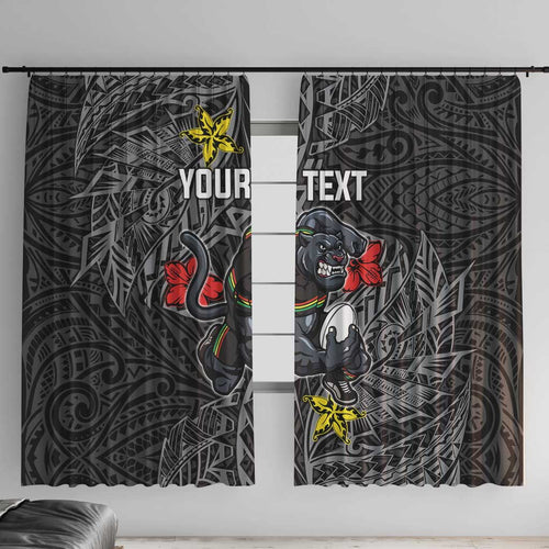Personalised Penrith Panthers Window Curtain Polynesian Tribal Pattern With Rugby Panther Mascot Art