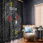 Personalised Penrith Panthers Window Curtain Polynesian Tribal Pattern With Rugby Panther Mascot Art