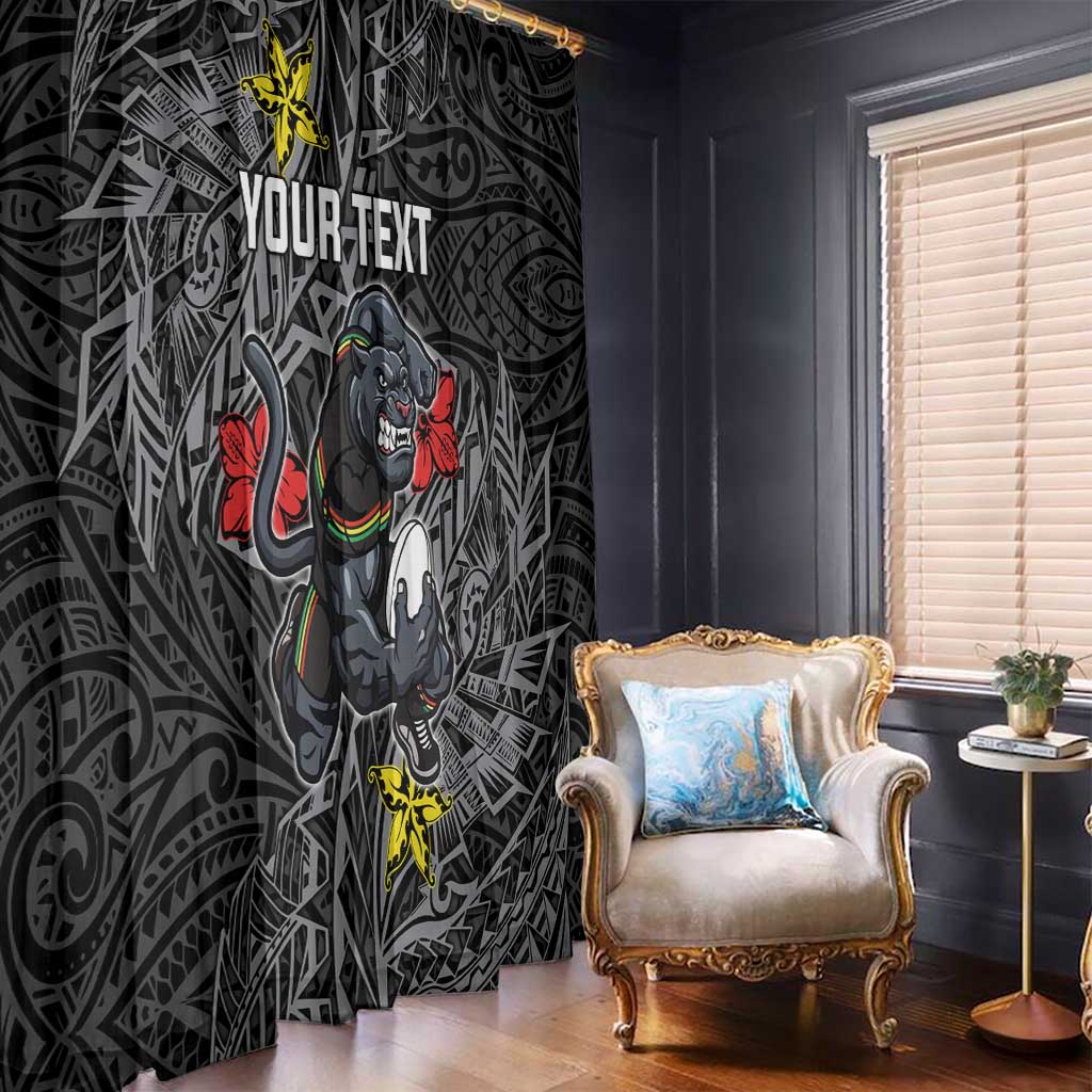 Personalised Penrith Panthers Window Curtain Polynesian Tribal Pattern With Rugby Panther Mascot Art