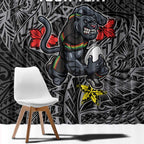 Personalised Penrith Panthers Window Curtain Polynesian Tribal Pattern With Rugby Panther Mascot Art