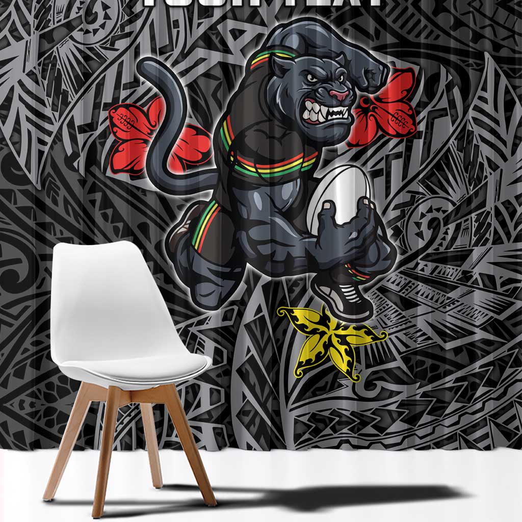 Personalised Penrith Panthers Window Curtain Polynesian Tribal Pattern With Rugby Panther Mascot Art