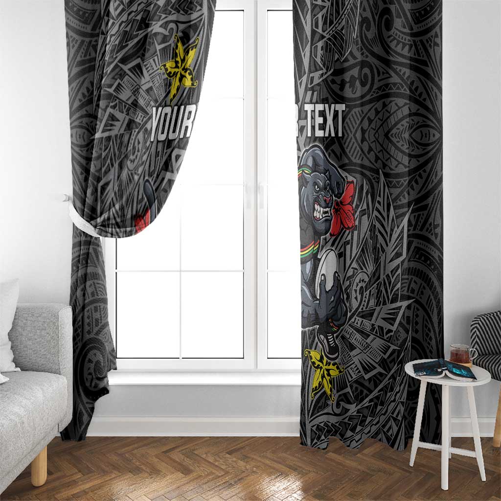 Personalised Penrith Panthers Window Curtain Polynesian Tribal Pattern With Rugby Panther Mascot Art