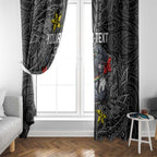 Personalised Penrith Panthers Window Curtain Polynesian Tribal Pattern With Rugby Panther Mascot Art