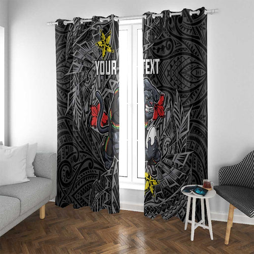 Personalised Penrith Panthers Window Curtain Polynesian Tribal Pattern With Rugby Panther Mascot Art