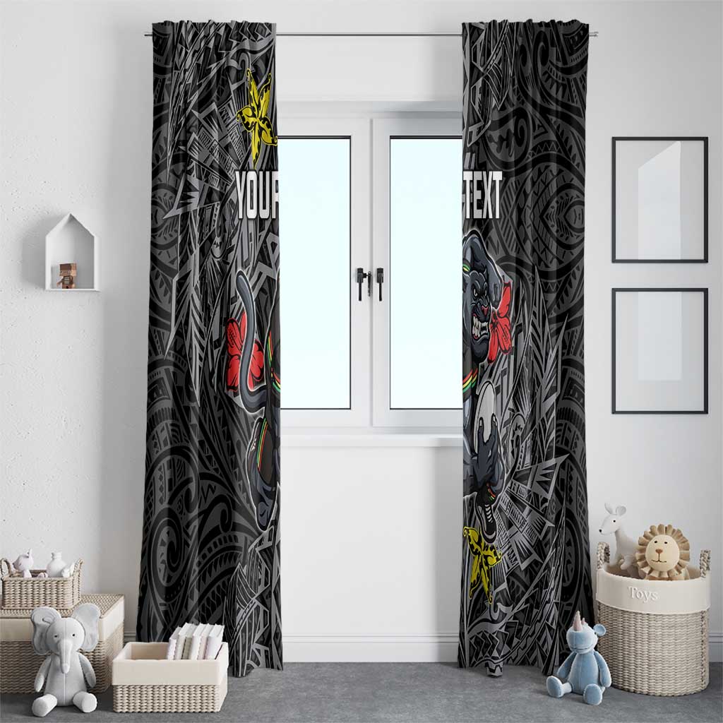 Personalised Penrith Panthers Window Curtain Polynesian Tribal Pattern With Rugby Panther Mascot Art
