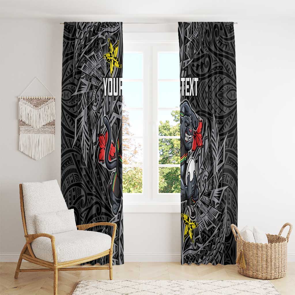 Personalised Penrith Panthers Window Curtain Polynesian Tribal Pattern With Rugby Panther Mascot Art