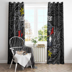 Personalised Penrith Panthers Window Curtain Polynesian Tribal Pattern With Rugby Panther Mascot Art