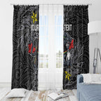 Personalised Penrith Panthers Window Curtain Polynesian Tribal Pattern With Rugby Panther Mascot Art
