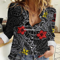 Personalised Penrith Panthers Women Casual Shirt Polynesian Tribal Pattern With Rugby Panther Mascot Art