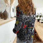 Personalised Penrith Panthers Women Casual Shirt Polynesian Tribal Pattern With Rugby Panther Mascot Art