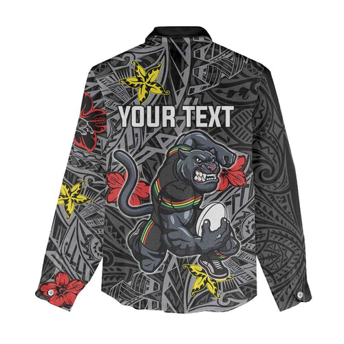 Personalised Penrith Panthers Women Casual Shirt Polynesian Tribal Pattern With Rugby Panther Mascot Art