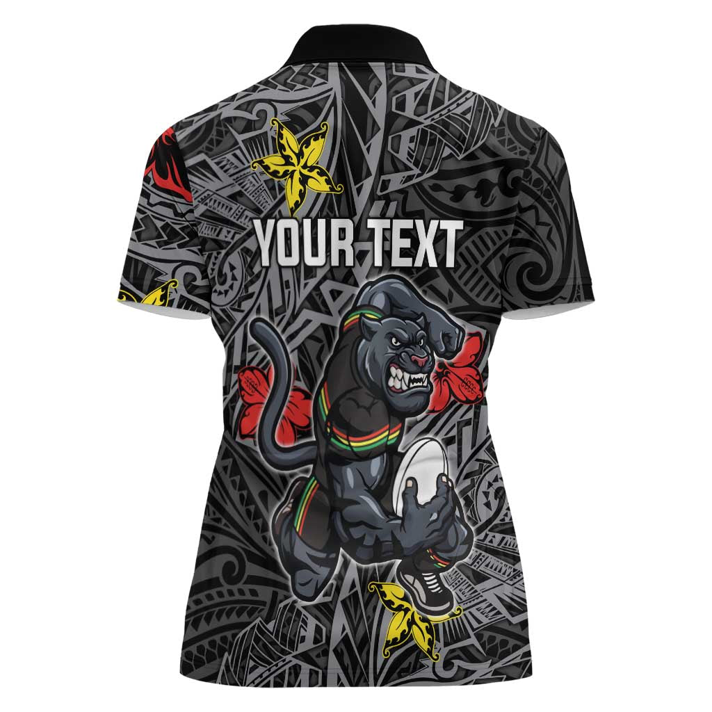 Personalised Penrith Panthers Women Polo Shirt Polynesian Tribal Pattern With Rugby Panther Mascot Art