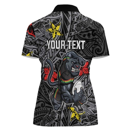 Personalised Penrith Panthers Women Polo Shirt Polynesian Tribal Pattern With Rugby Panther Mascot Art