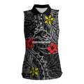 Personalised Penrith Panthers Women Sleeveless Polo Shirt Polynesian Tribal Pattern With Rugby Panther Mascot Art