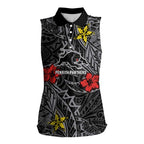 Personalised Penrith Panthers Women Sleeveless Polo Shirt Polynesian Tribal Pattern With Rugby Panther Mascot Art