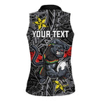 Personalised Penrith Panthers Women Sleeveless Polo Shirt Polynesian Tribal Pattern With Rugby Panther Mascot Art