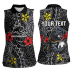 Personalised Penrith Panthers Women Sleeveless Polo Shirt Polynesian Tribal Pattern With Rugby Panther Mascot Art