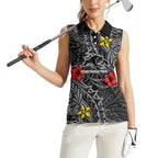 Personalised Penrith Panthers Women Sleeveless Polo Shirt Polynesian Tribal Pattern With Rugby Panther Mascot Art