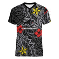 Personalised Penrith Panthers Women V-Neck T-Shirt Polynesian Tribal Pattern With Rugby Panther Mascot Art