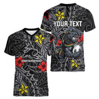 Personalised Penrith Panthers Women V-Neck T-Shirt Polynesian Tribal Pattern With Rugby Panther Mascot Art