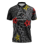 Personalised Penrith Panthers Zipper Polo Shirt Polynesian Tribal Pattern With Rugby Panther Mascot Art