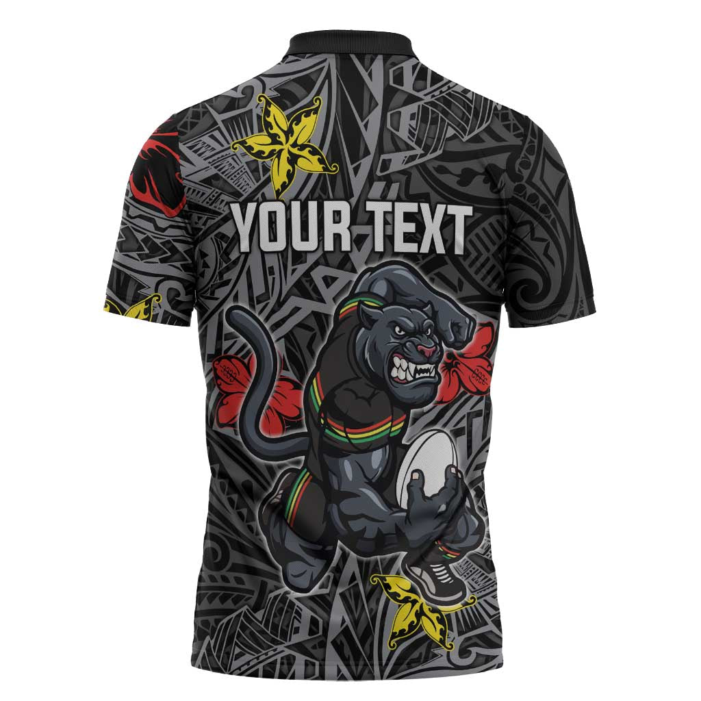 Personalised Penrith Panthers Zipper Polo Shirt Polynesian Tribal Pattern With Rugby Panther Mascot Art