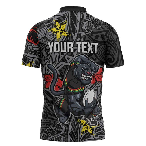 Personalised Penrith Panthers Zipper Polo Shirt Polynesian Tribal Pattern With Rugby Panther Mascot Art