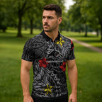Personalised Penrith Panthers Zipper Polo Shirt Polynesian Tribal Pattern With Rugby Panther Mascot Art