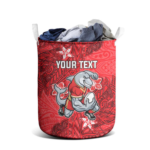 Personalised Dolphins Laundry Basket Polynesian Tribal Pattern With Rugby Dolphin Mascot Art