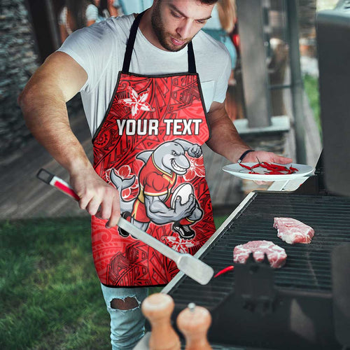 Personalised Dolphins Apron Polynesian Tribal Pattern With Rugby Dolphin Mascot Art