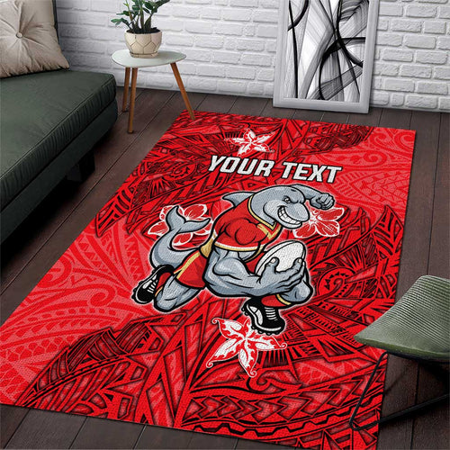 Personalised Dolphins Area Rug Polynesian Tribal Pattern With Rugby Dolphin Mascot Art