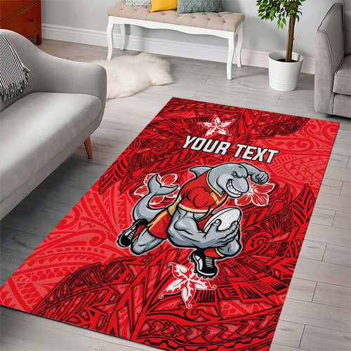Personalised Dolphins Area Rug Polynesian Tribal Pattern With Rugby Dolphin Mascot Art