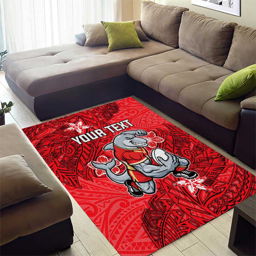 Personalised Dolphins Area Rug Polynesian Tribal Pattern With Rugby Dolphin Mascot Art