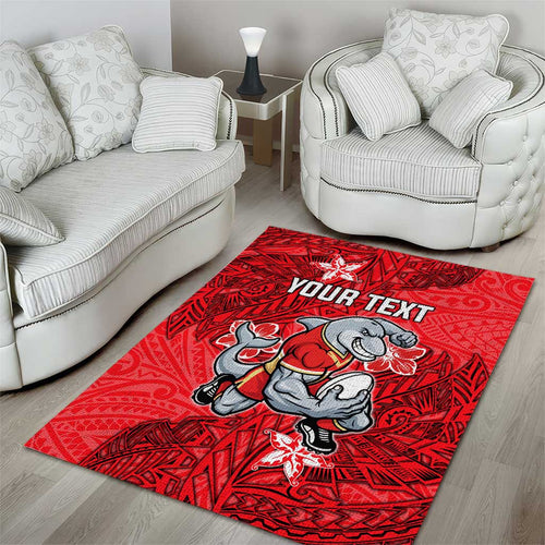 Personalised Dolphins Area Rug Polynesian Tribal Pattern With Rugby Dolphin Mascot Art
