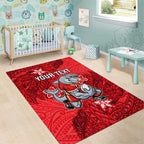 Personalised Dolphins Area Rug Polynesian Tribal Pattern With Rugby Dolphin Mascot Art