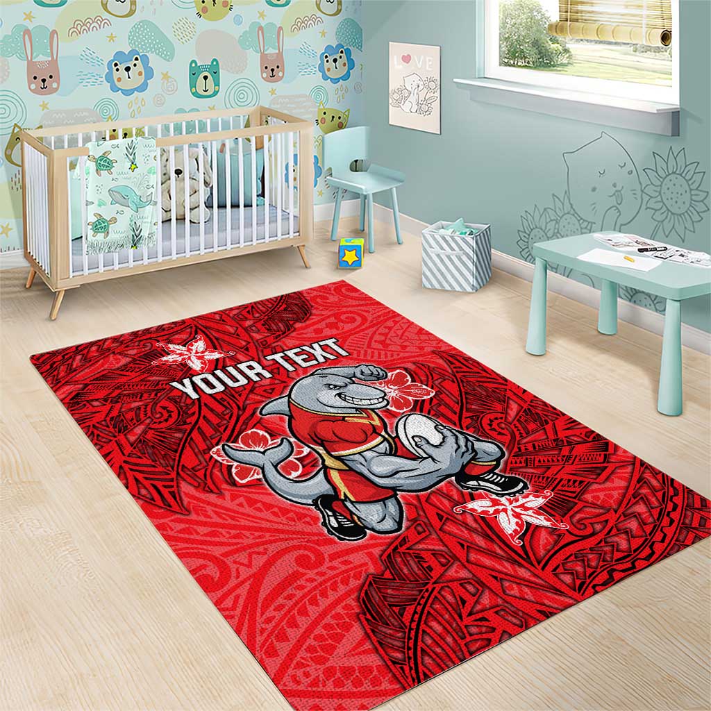 Personalised Dolphins Area Rug Polynesian Tribal Pattern With Rugby Dolphin Mascot Art