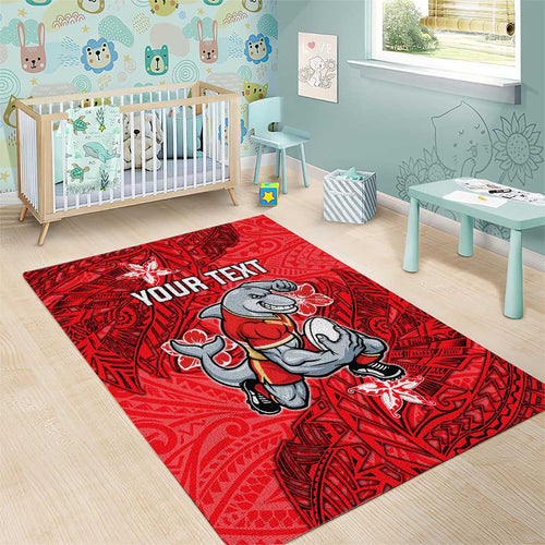 Personalised Dolphins Area Rug Polynesian Tribal Pattern With Rugby Dolphin Mascot Art