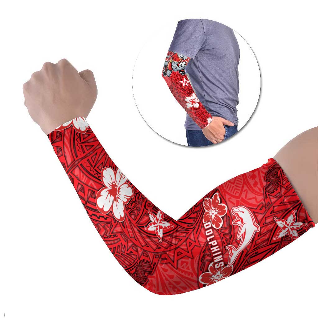 Personalised Dolphins Arm Sleeves Polynesian Tribal Pattern With Rugby Dolphin Mascot Art