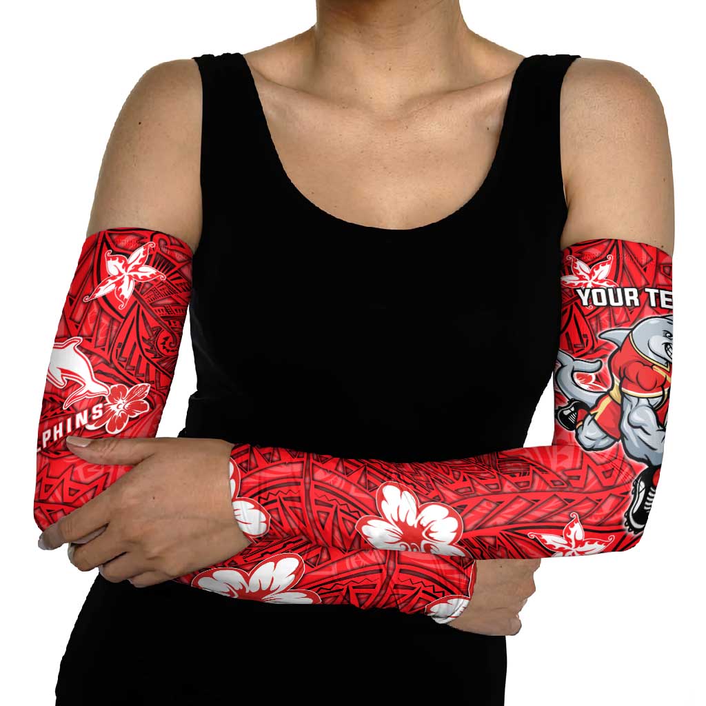 Personalised Dolphins Arm Sleeves Polynesian Tribal Pattern With Rugby Dolphin Mascot Art